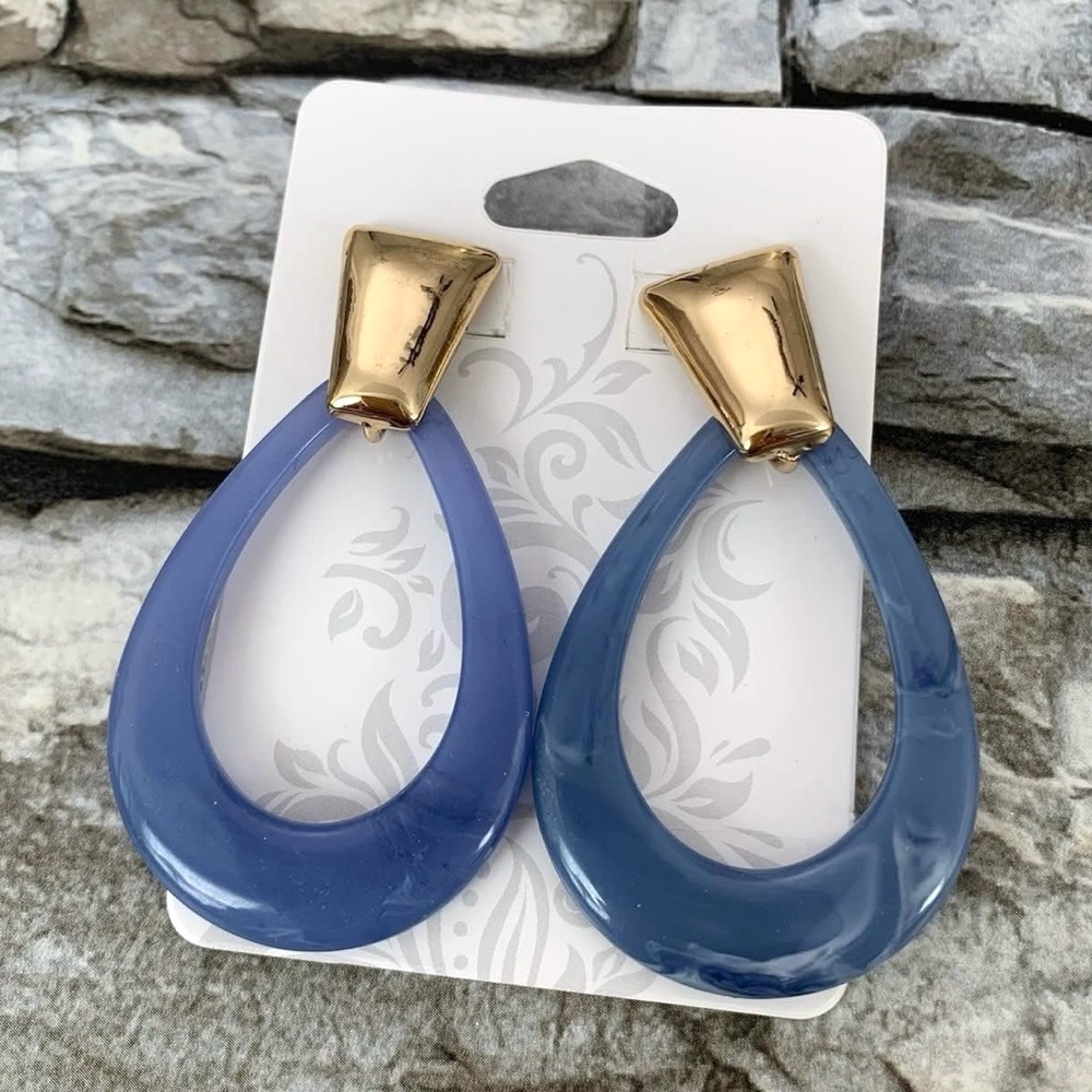 Sugarfix by BaubleBar Signed Blue Marble Acrylic Teardrop Gold Dangle Earrings